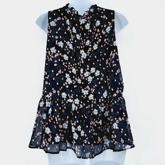 Loft Floral Tiered Chiffon‎ Metallic Dot Ruffle Neckline Flowy Blouse - Picture 5 of 9